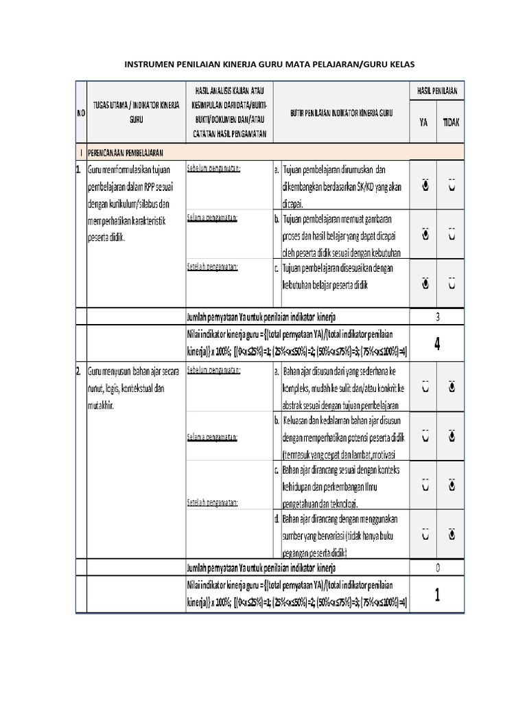 Format Penilaian Kinerja Guru Doc Guru Paud