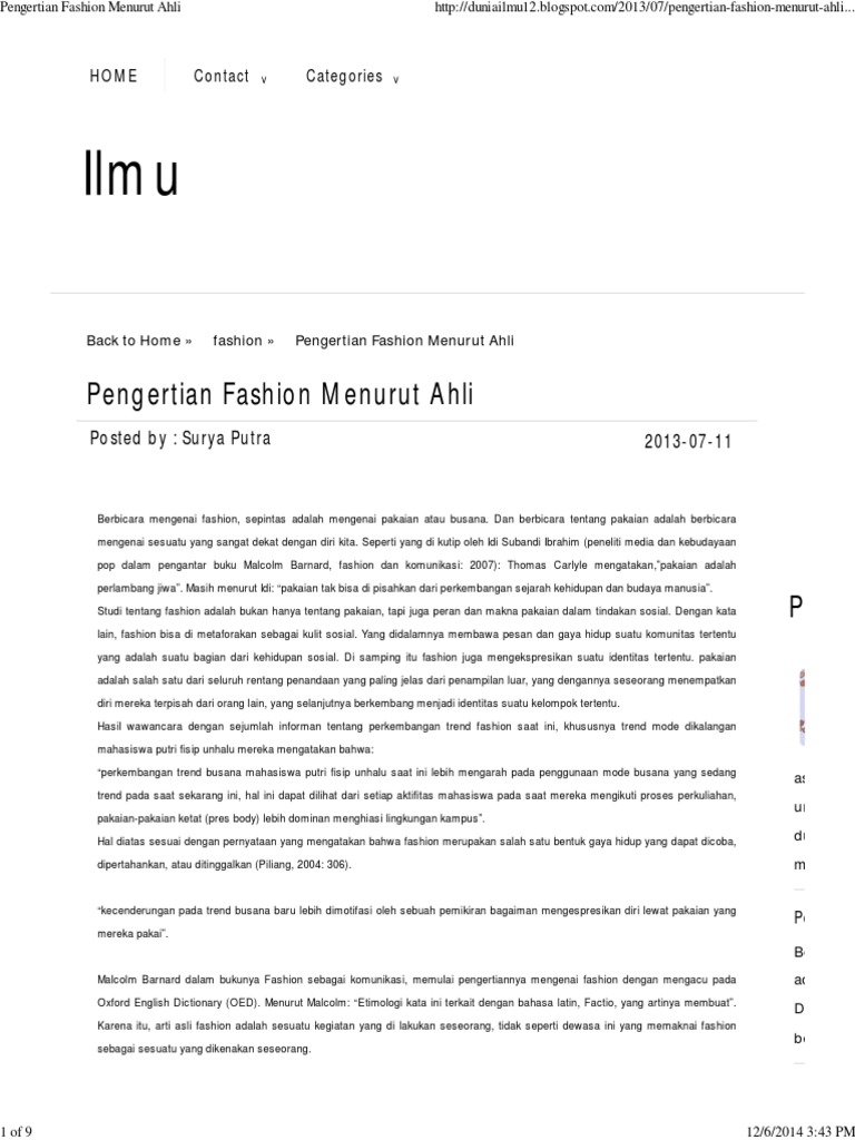 Pengertian Fashion Menurut Ahli