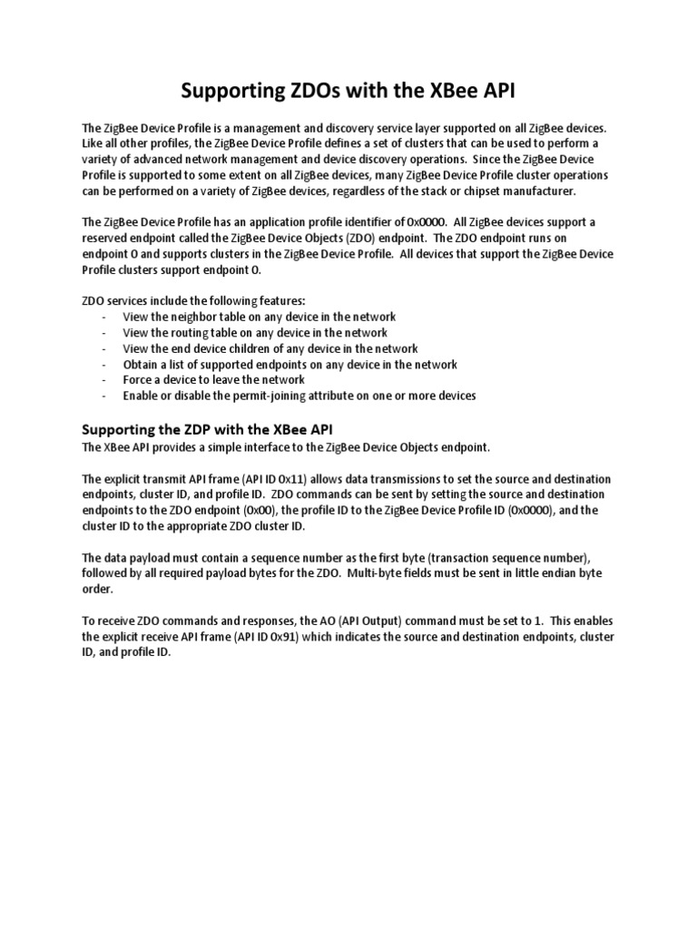 XBee API for ZigBee Device Objects | PDF | Transmission Control ...