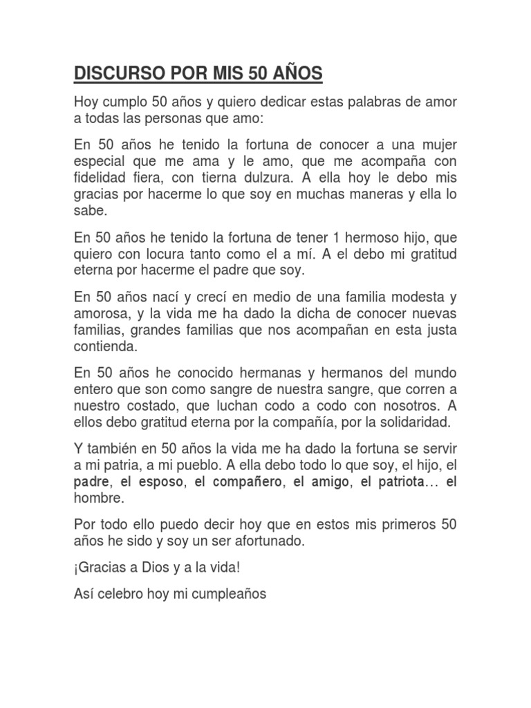 Reflexiones y agradecimientos a mis 50 años | PDF