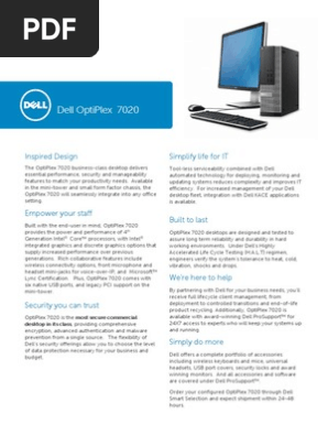 Dell Optiplex 7020 Technical Spec Sheet Final Dell Bios