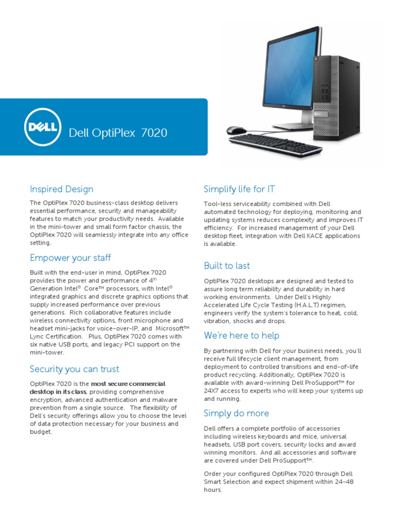 Dell OptiPlex 7020 Technical Spec Sheet FINAL Dell Bios