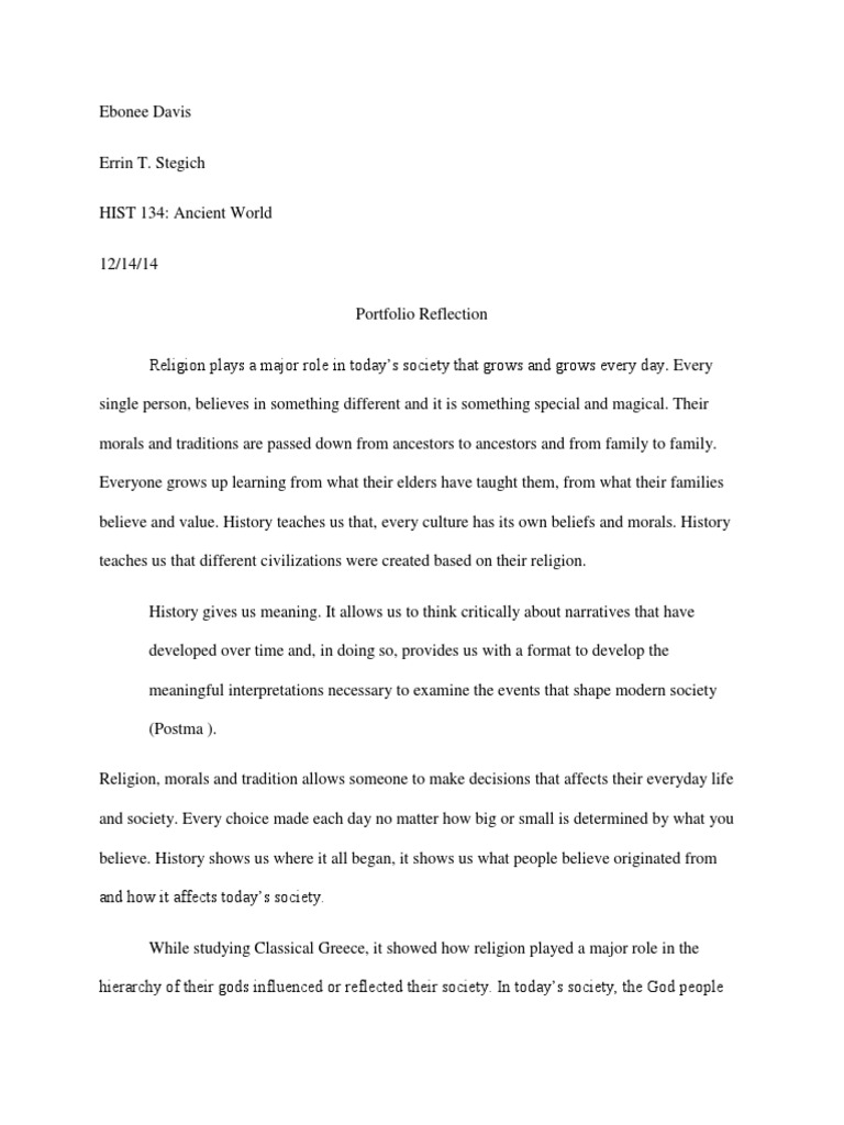 Portfolio Reflection Pdf Traditions Morality