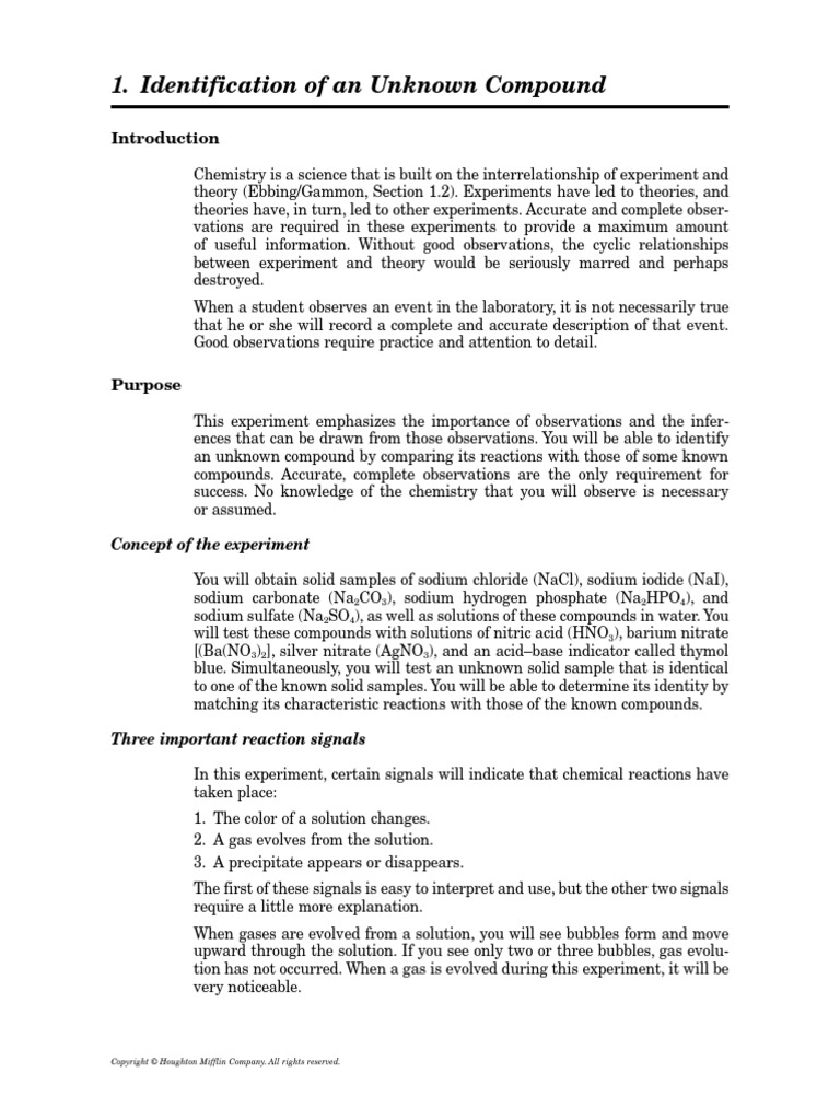 Chemistry Identification of Unknown Compound Unknown PDF Sodium