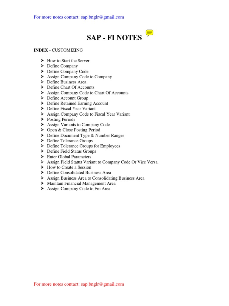 Sap - Fi Notes: Index - Customizing | PDF | Cheque | Accounts Payable
