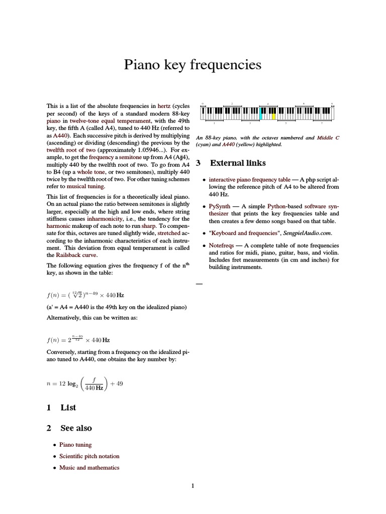 Piano Key Frequencies PDF Pitch (Music) Piano