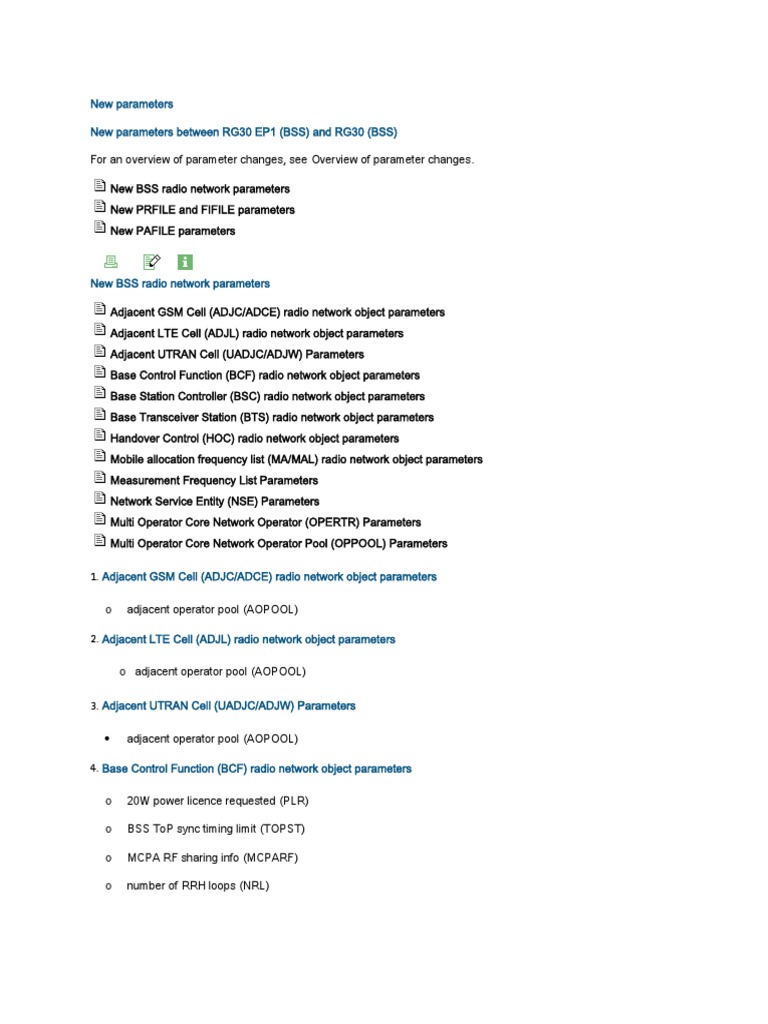 RG30 1HP BSS Parameter Overview | PDF | Networks | Radio Technology