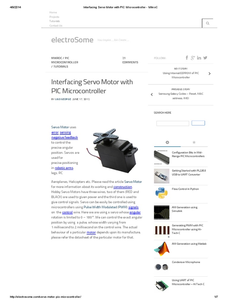 Interfacing Servo Motor With PIC Microcontroller MikroC PDF Pic