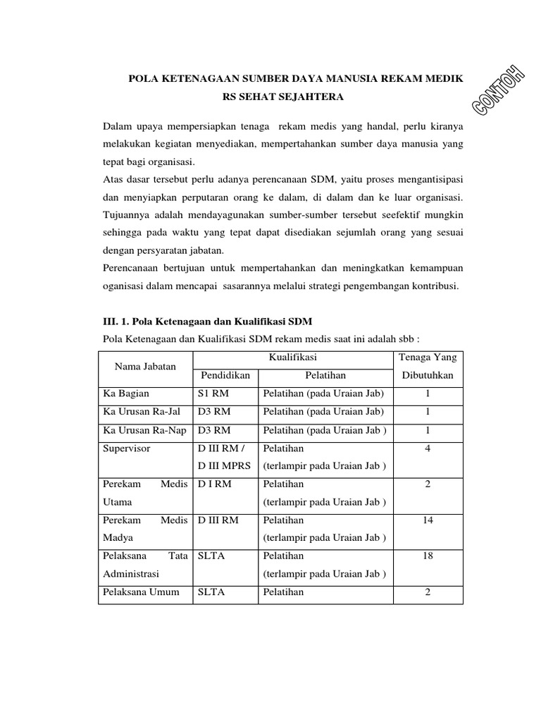 Contoh Pola Ketenagaan & Beban Kerja