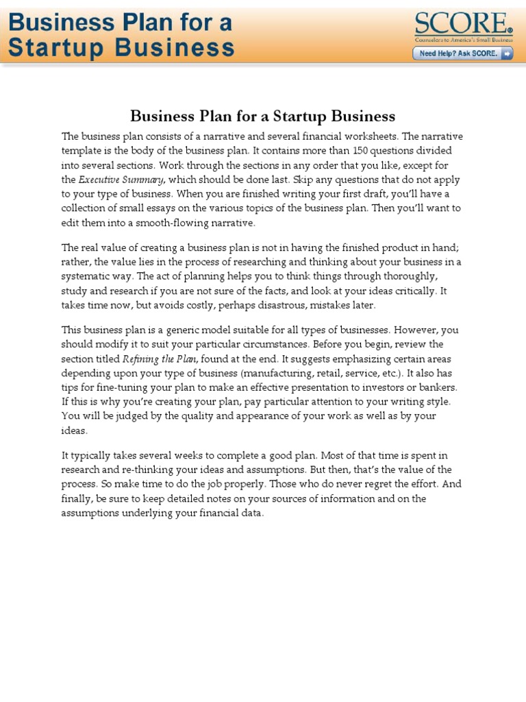 Business Plan For A Startup | PDF