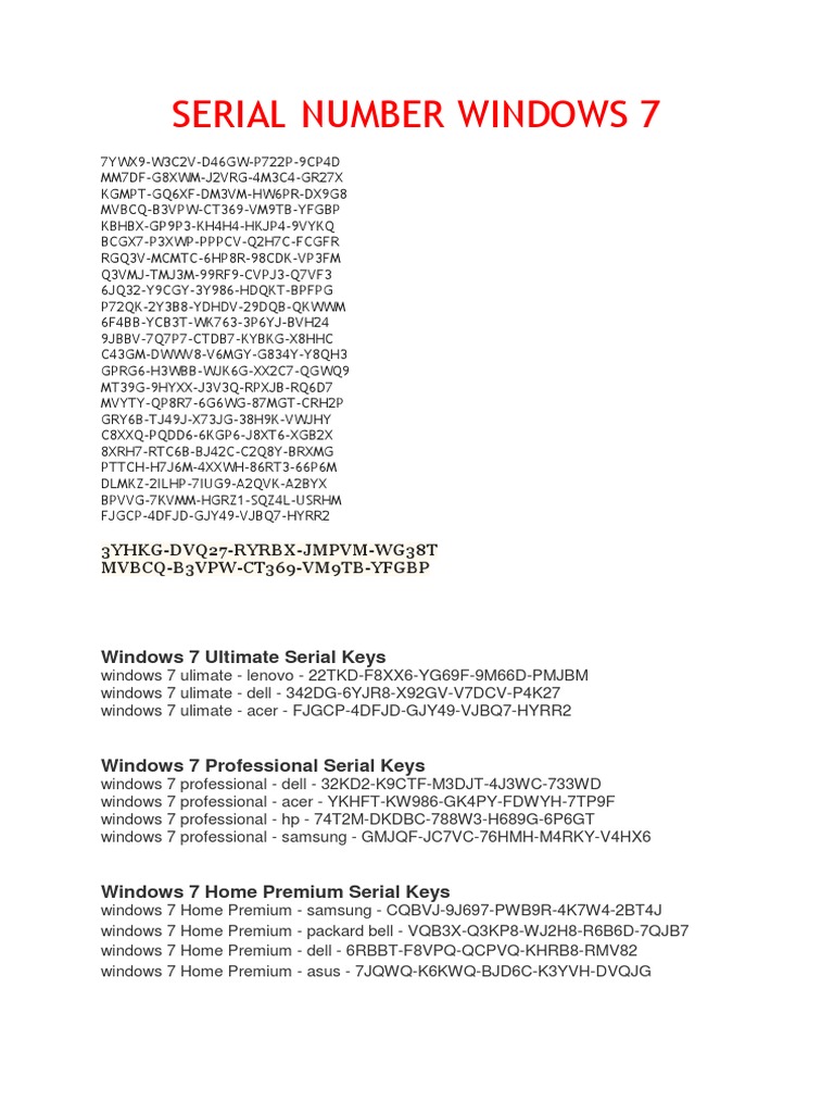 Serial Number Windows 7 PDF