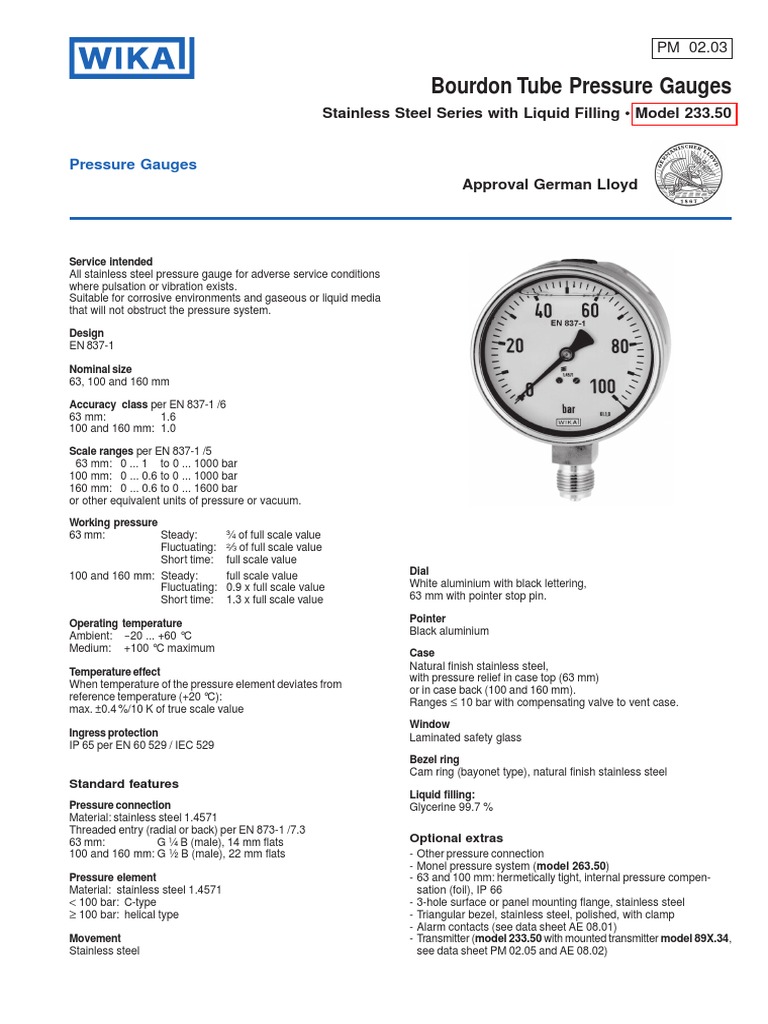 M09. WIKA Pressure Gauge PDF Pressure Measurement Manufactured Goods