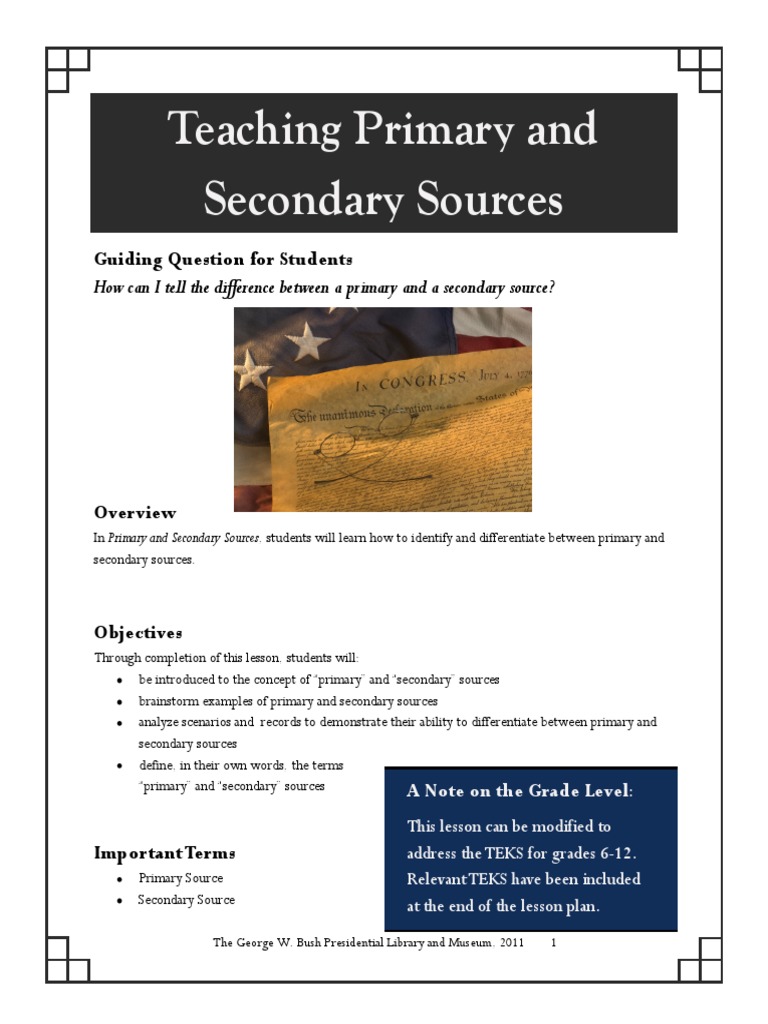Teaching Primary vs. Secondary Sources | PDF | Primary Sources | Lesson ...