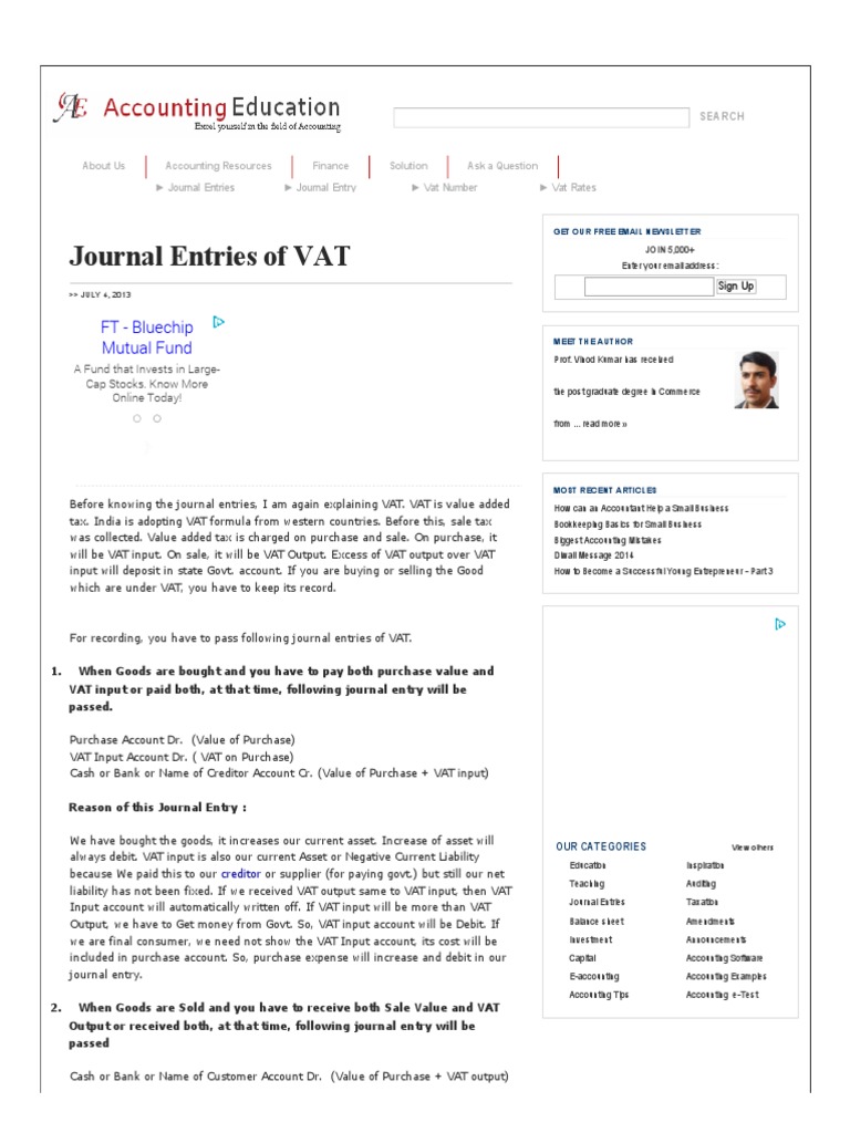 Journal Entries of VAT Debits And Credits Value Added Tax