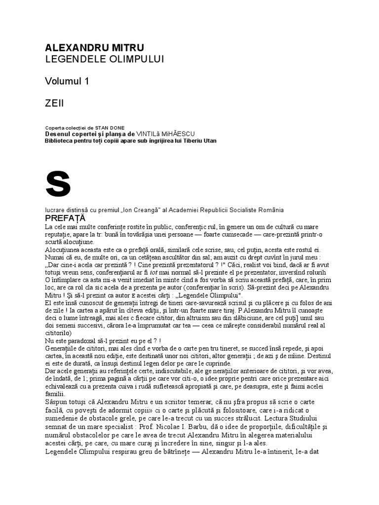 Alexandru Mitru Legendele Olimpului Vol 1 Zeii
