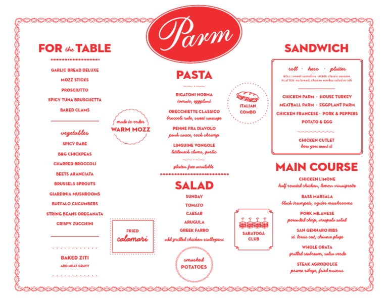 Parm Restaurant Menu Overview | PDF