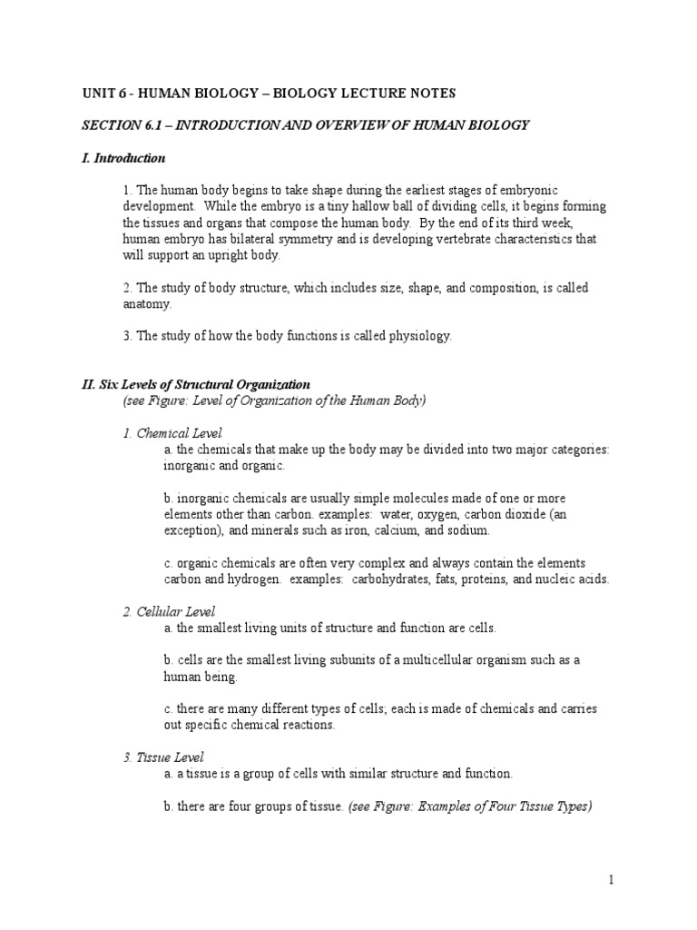 Human Biology Lecture Notes Overview | PDF | Anatomical Terms Of ...