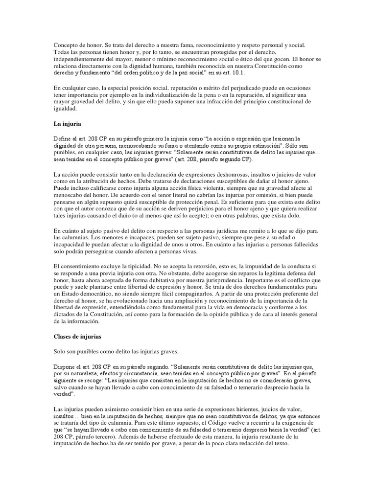 Concepto de Honor | PDF | Difamación | Delito
