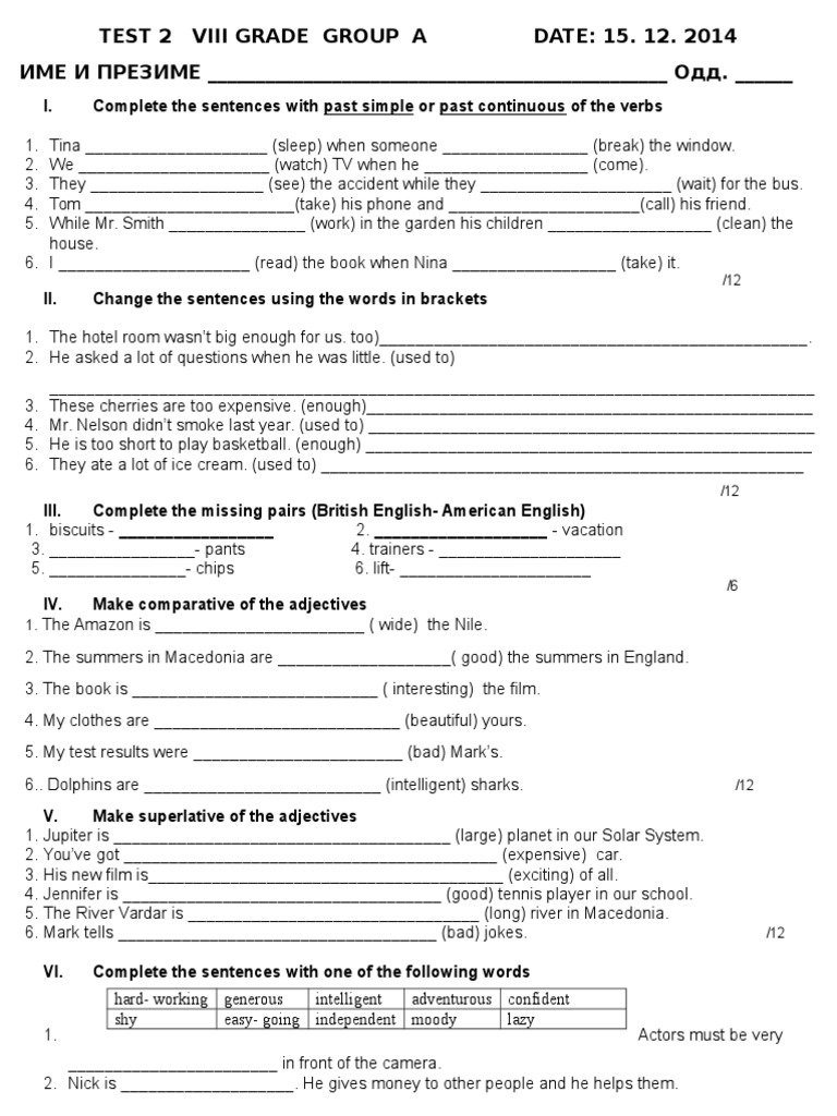 Test 2 Viii Grade Group Aa Date | PDF | Language Arts & Discipline
