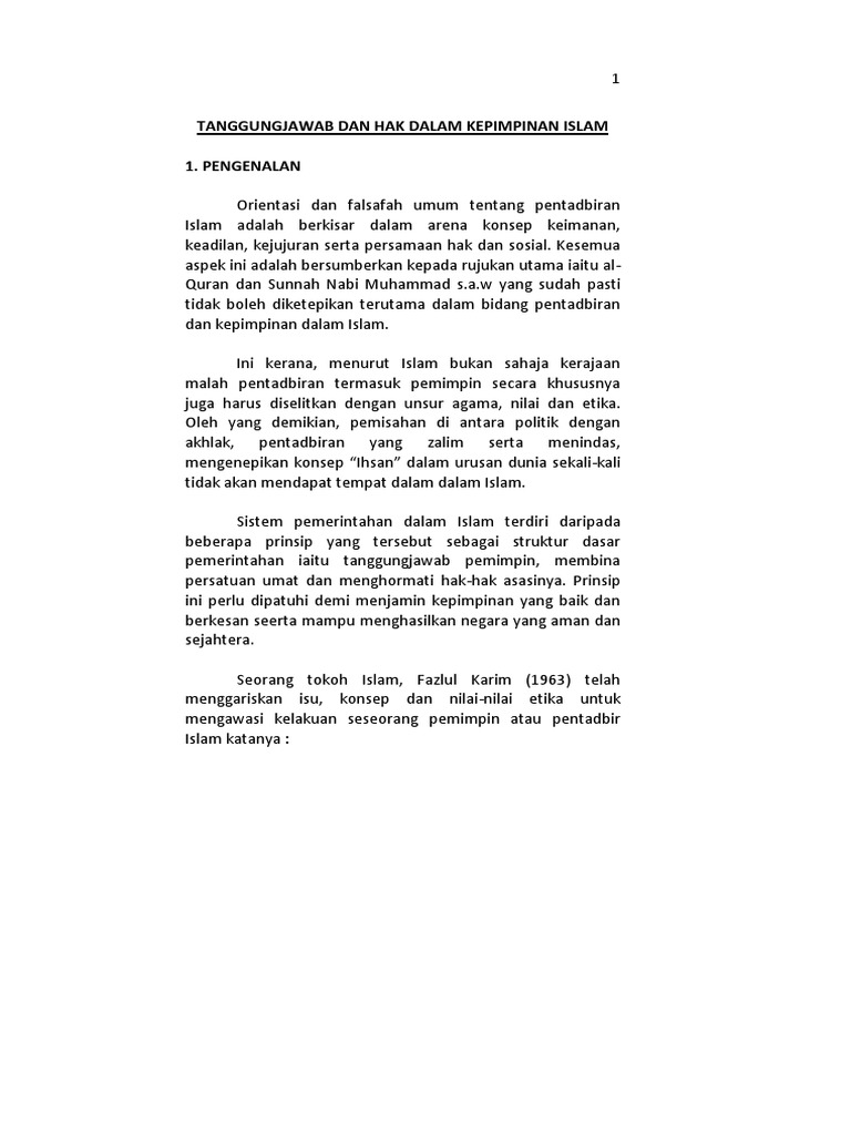 Tanggungjawab Dan Hak Dalam Kepimpinan Islam Pdf
