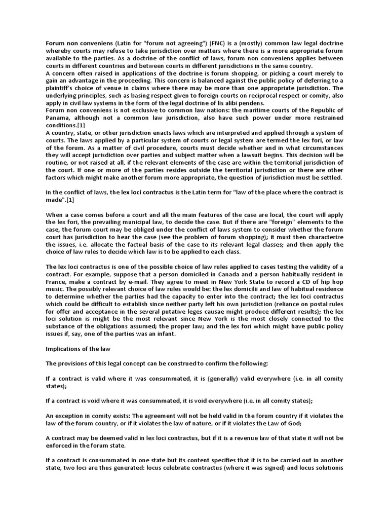 Forum Non Conveniens PDF Choice Of Law Roman Law