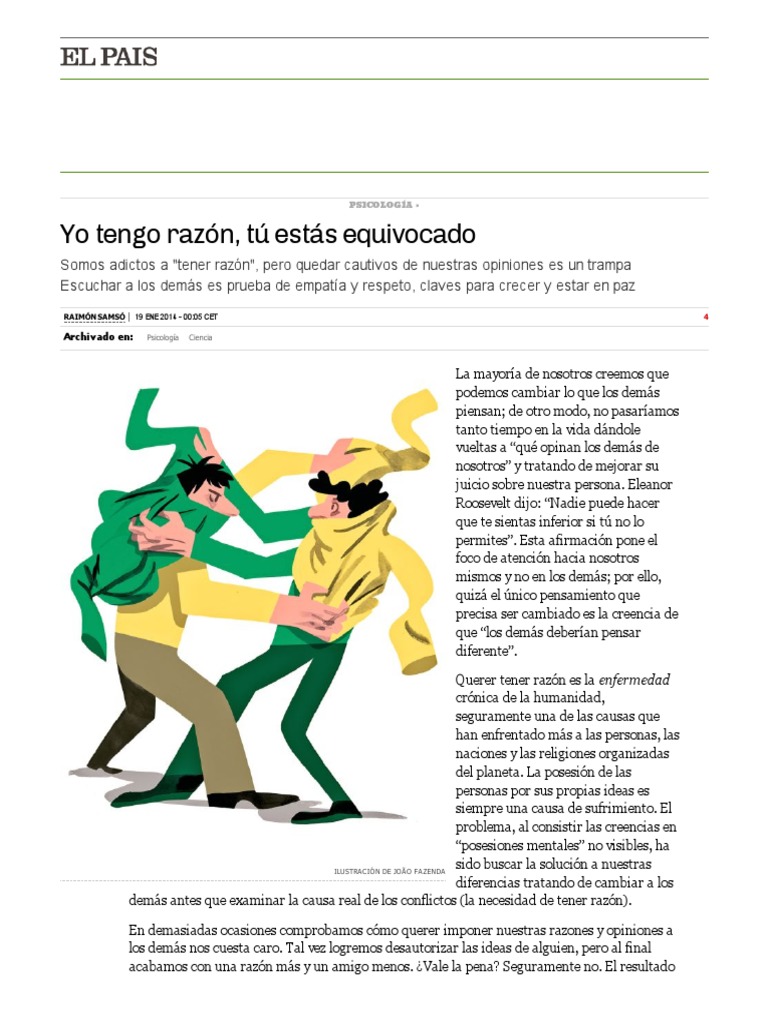 Yo Tengo Razón, Tú Estás Equivocado - El País Semanal - EL PAÍS | PDF ...