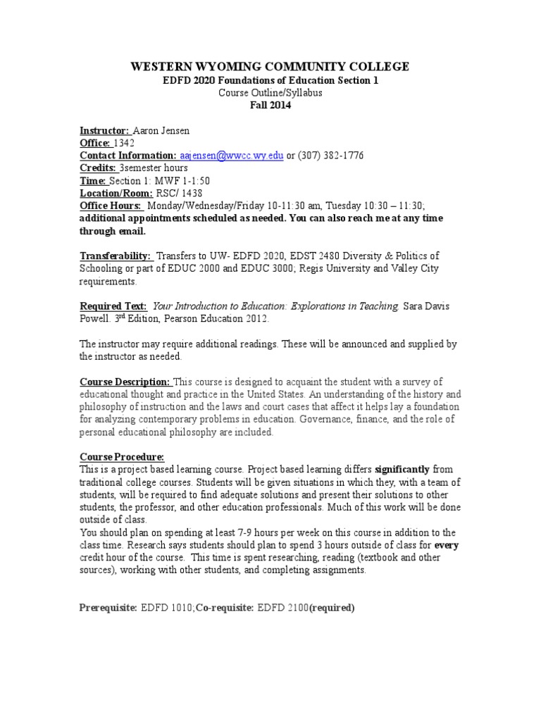 Foundations of Education Syllabus | PDF | Learning | Educational Assessment