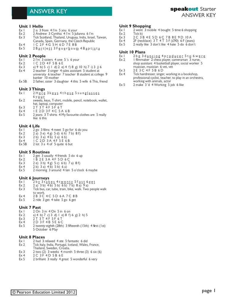 Answer Key: Unit 1 Hello Unit 9 Shopping | PDF