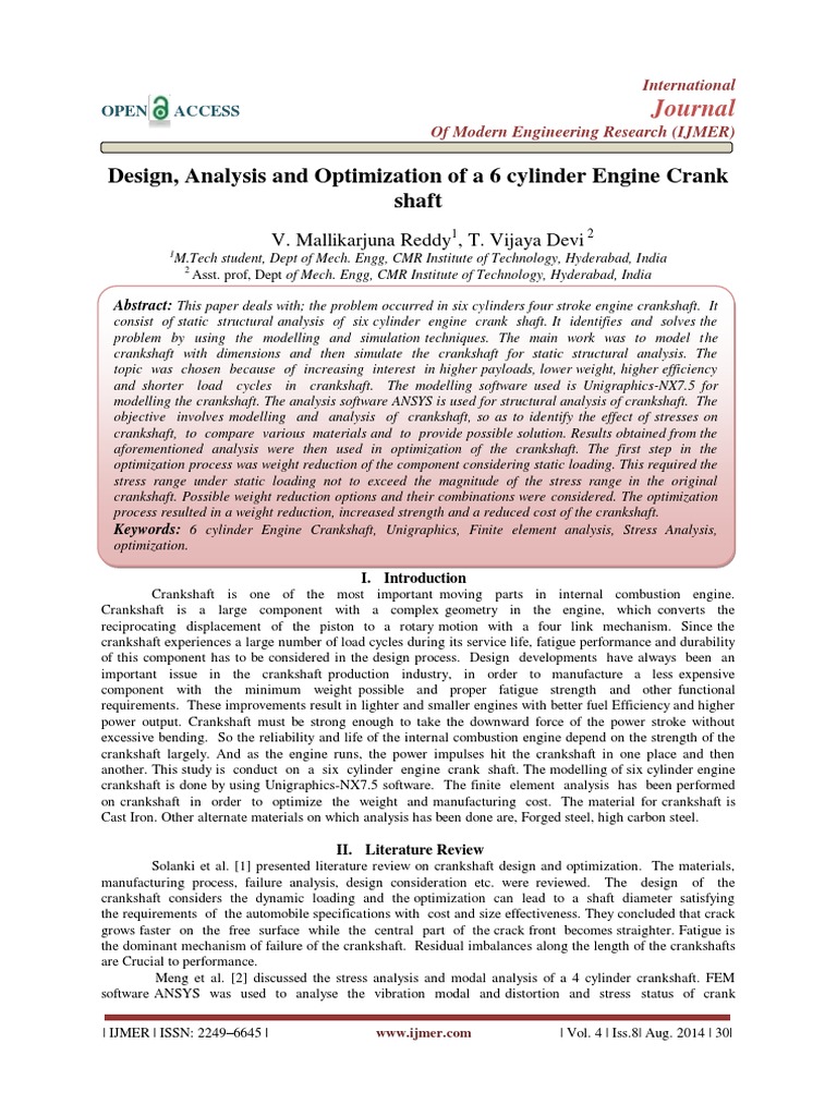 Design, Analysis and Optimization of A 6 Cylinder Engine Crank Shaft ...