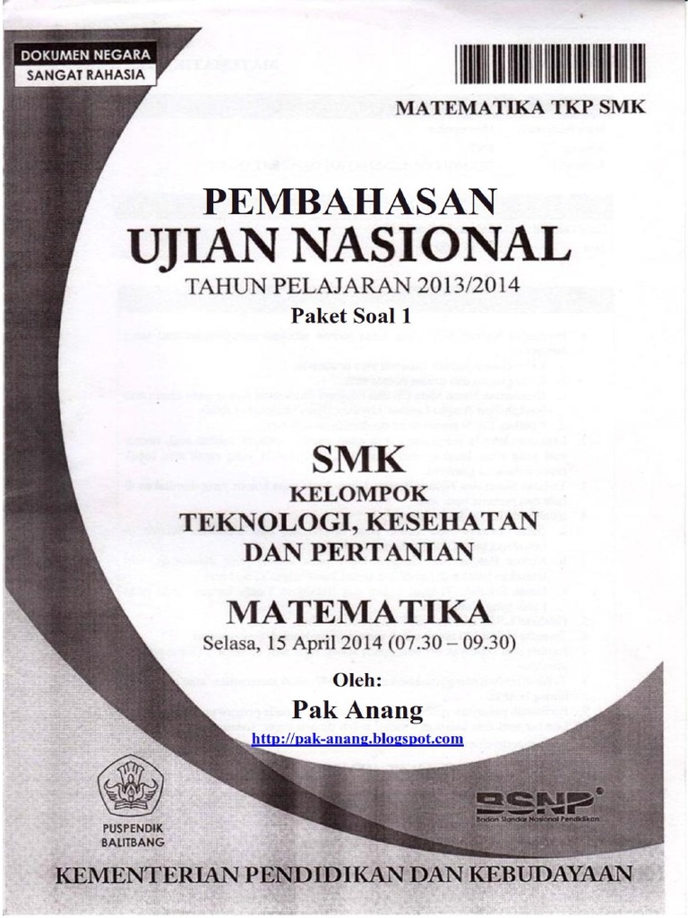 Pembahasan Soal Un Matematika Smk Tkp 2014 Paket 1 Belum Full Version Pdf