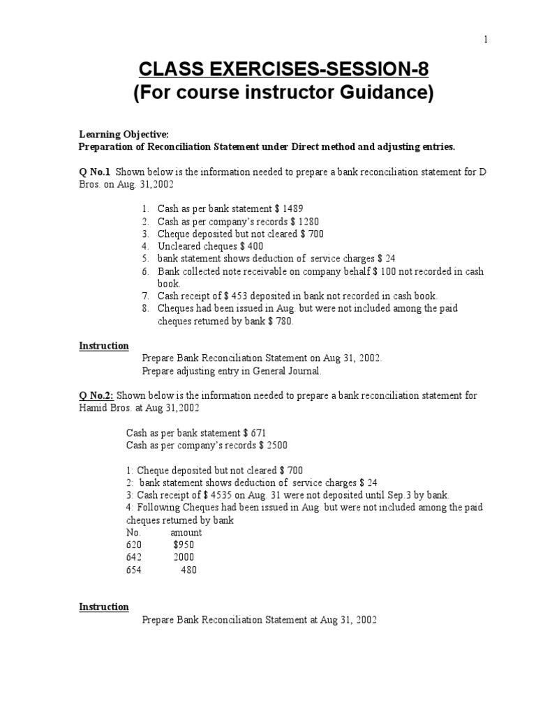 Bank Reconciliation Exercises Guide | PDF | Cheque | Banks