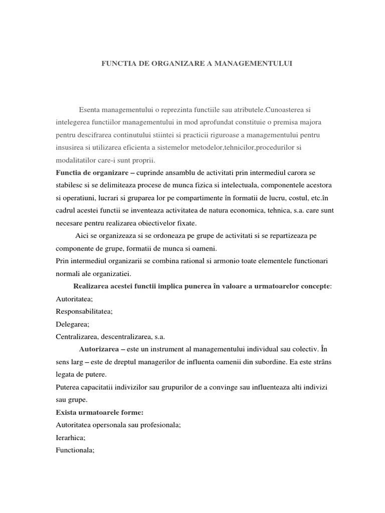 Functia de Organizare Management | PDF