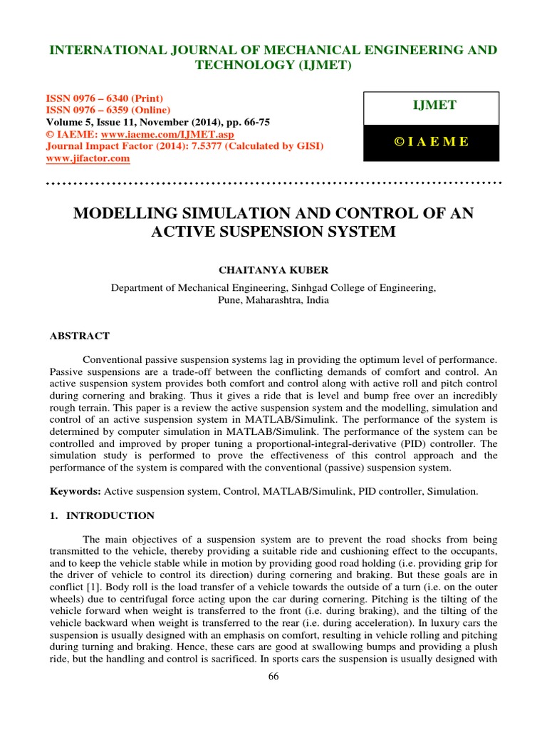 Modelling Simulation and Control of An Active Suspension System | PDF