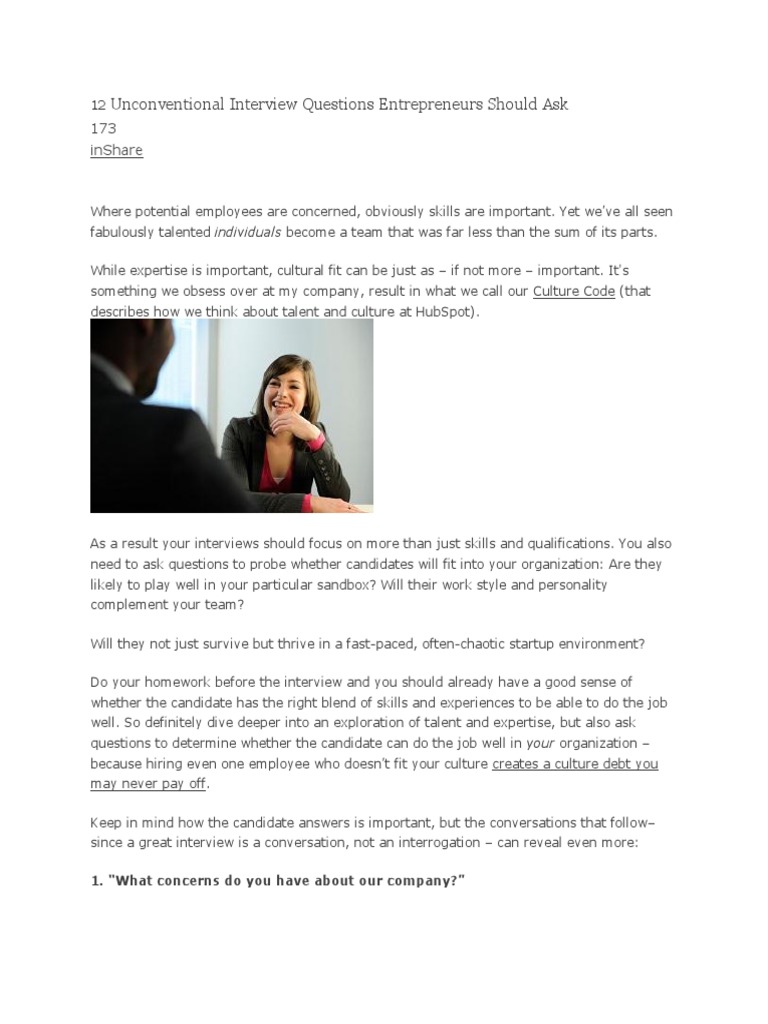 12 Must-Ask Interview Questions for Entrepreneurs | PDF | Curiosity ...
