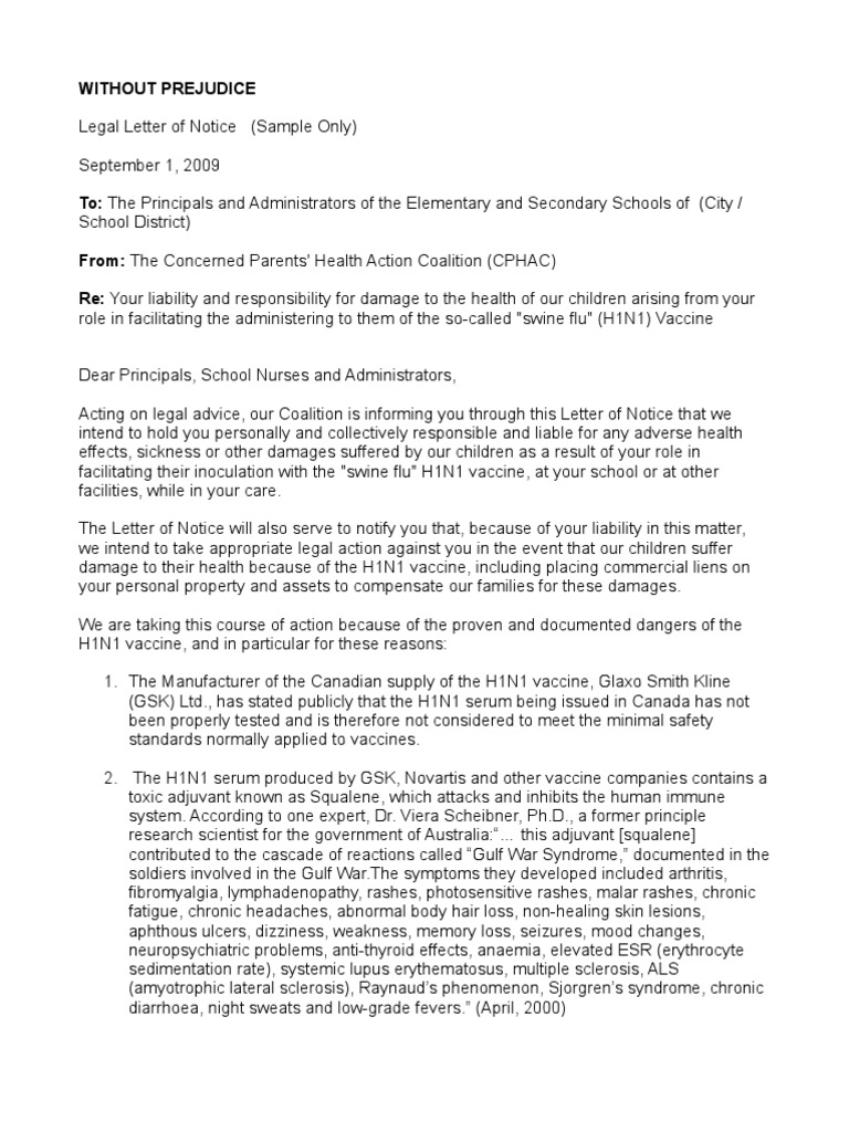Notice of Liability for H1N1 Vaccine | PDF | Influenza A Virus Subtype ...