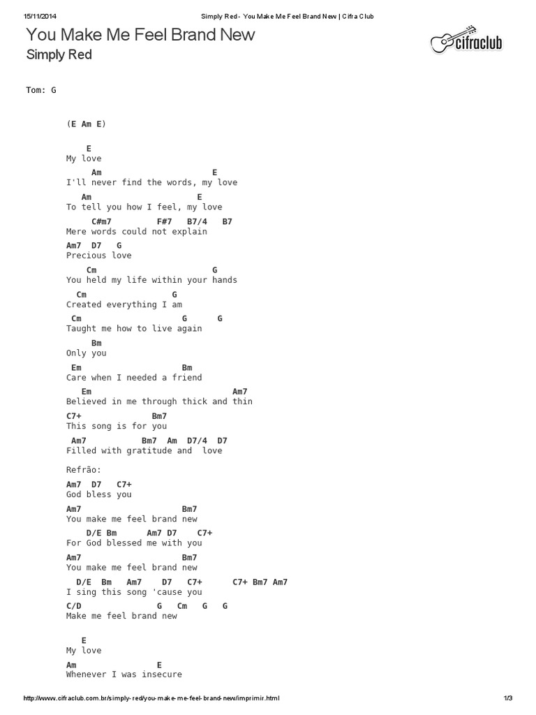 Simply Red You Make Me Feel Brand New Cifra Club