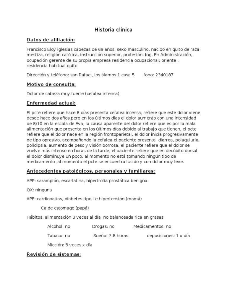 Historia clínica de diabetes