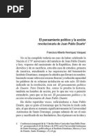 EL PENSAMIENTO POLITICO Y LA ACCION REVOLUCIONARIA DE JUAN PABLO DUARTE. Francisco Henríquez Vásquez