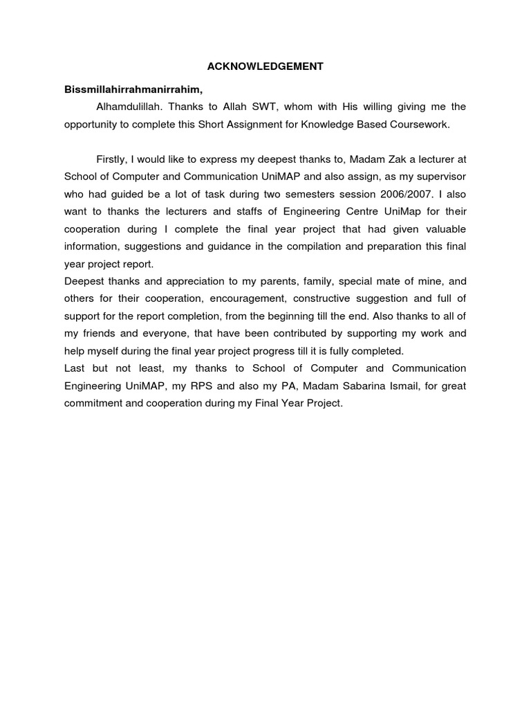 Acknowledgement for Assignment Completion | PDF | Career & Growth