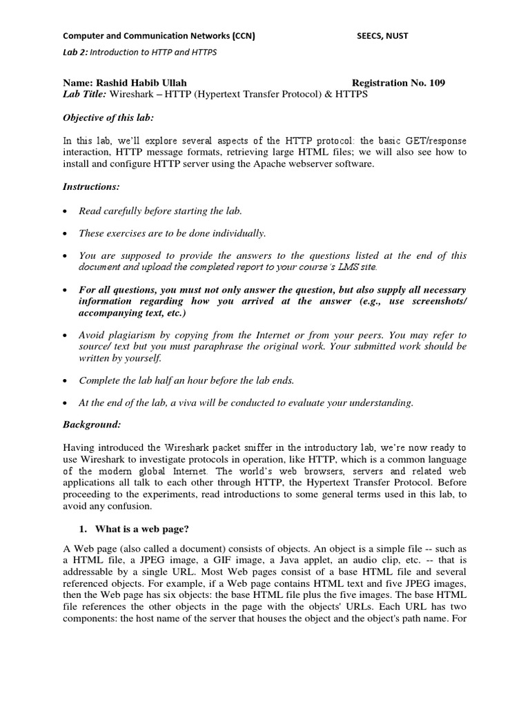 Lab2 Rashid Habib Ullah Reg. No. 109 | PDF | Hypertext Transfer ...