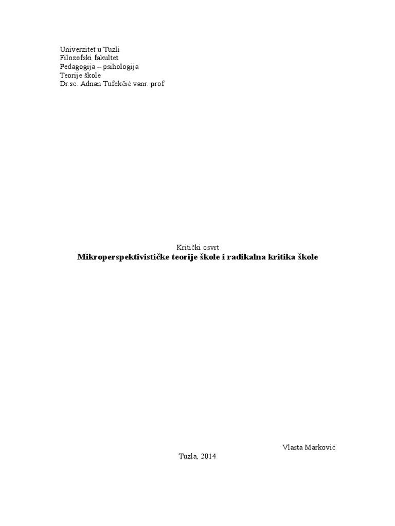 Moj Kritički Osvrt | PDF