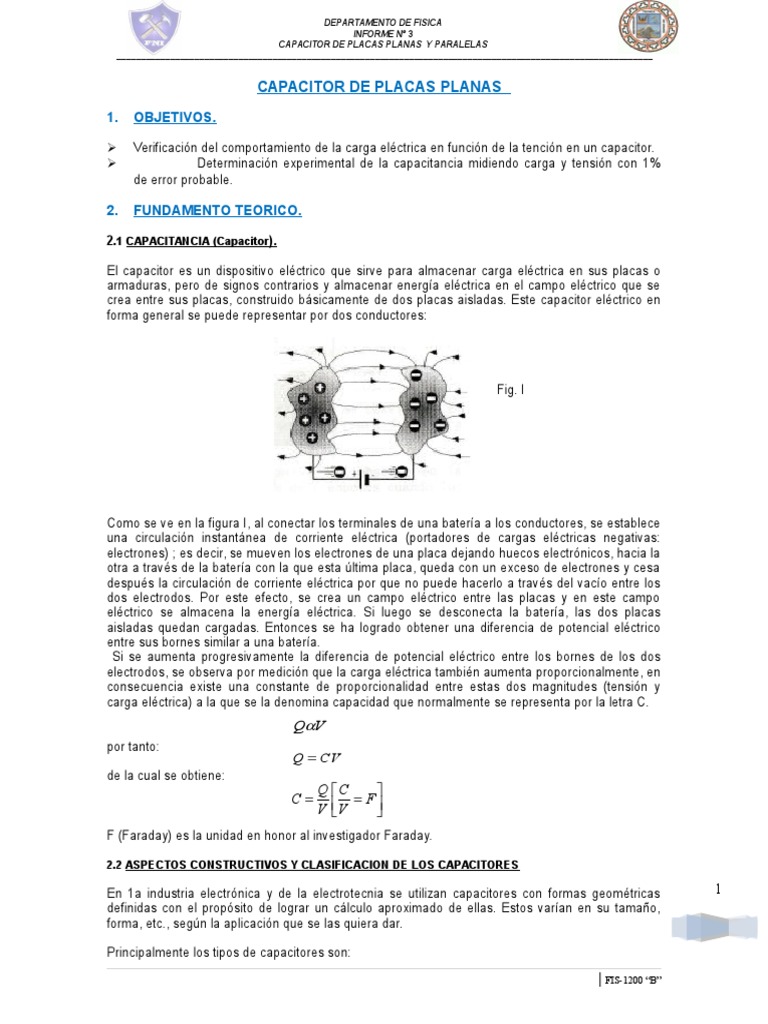 LAB N°3(CAPACITOR DE PLACAS PLANAS) Condensador voltaje