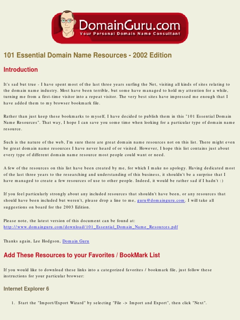 101 Domain Name Resources 2002 | PDF | Domain Name | Domain Name Registrar