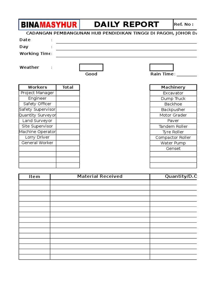 Site Diary Daily Report