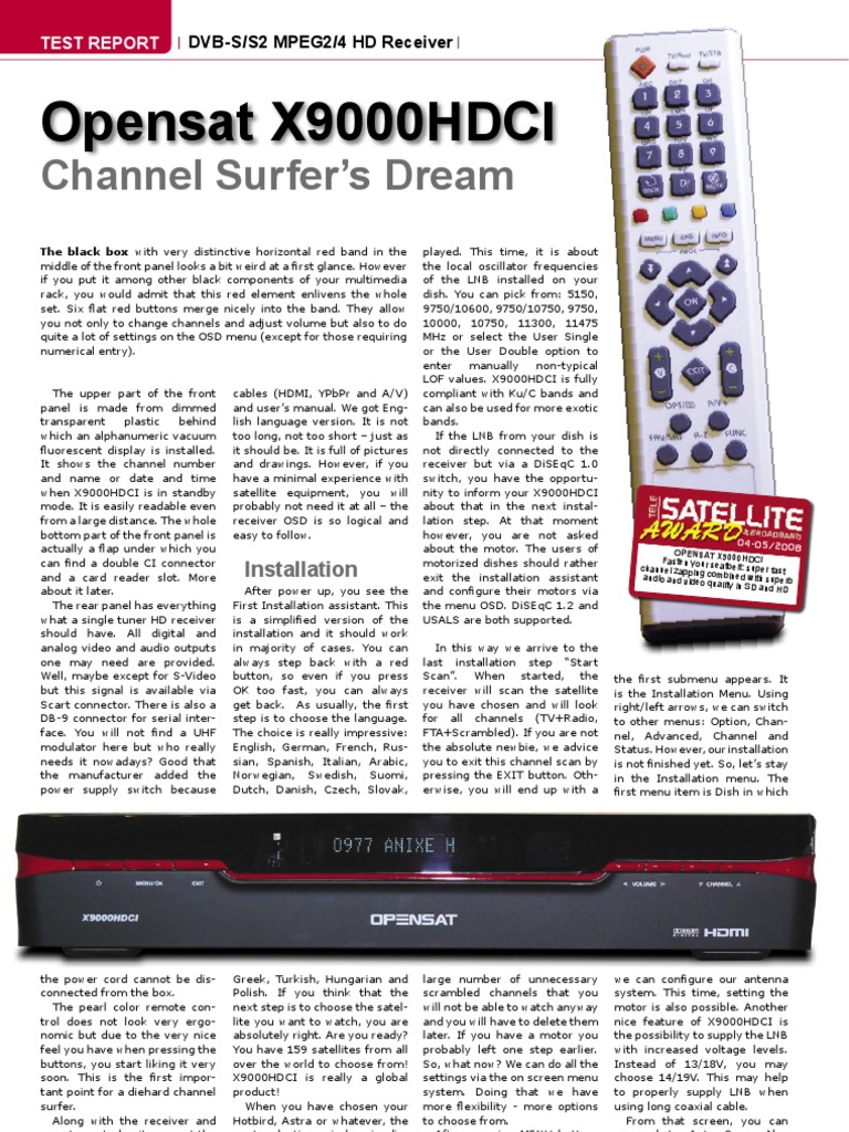 Opensat X9000HDCI Receiver Review | PDF | Television Technology | Hdmi