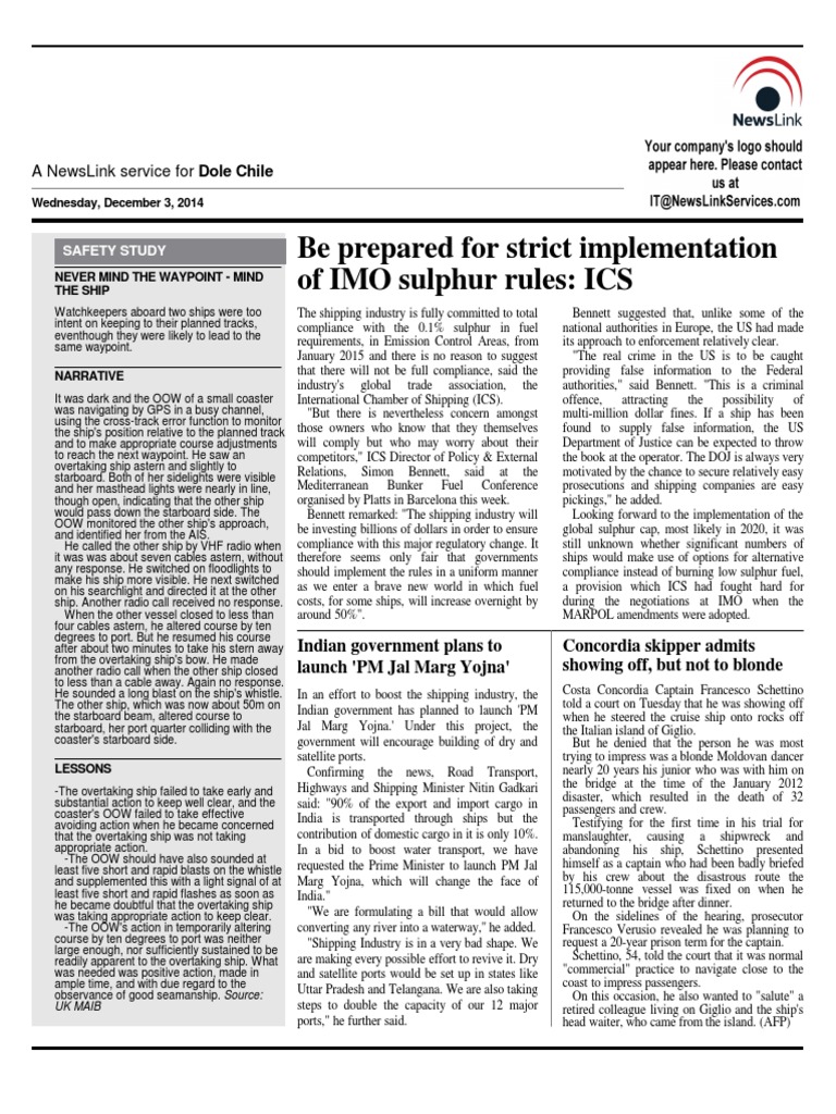 Be Prepared For Strict Implementation of IMO Sulphur Rules ICS PDF