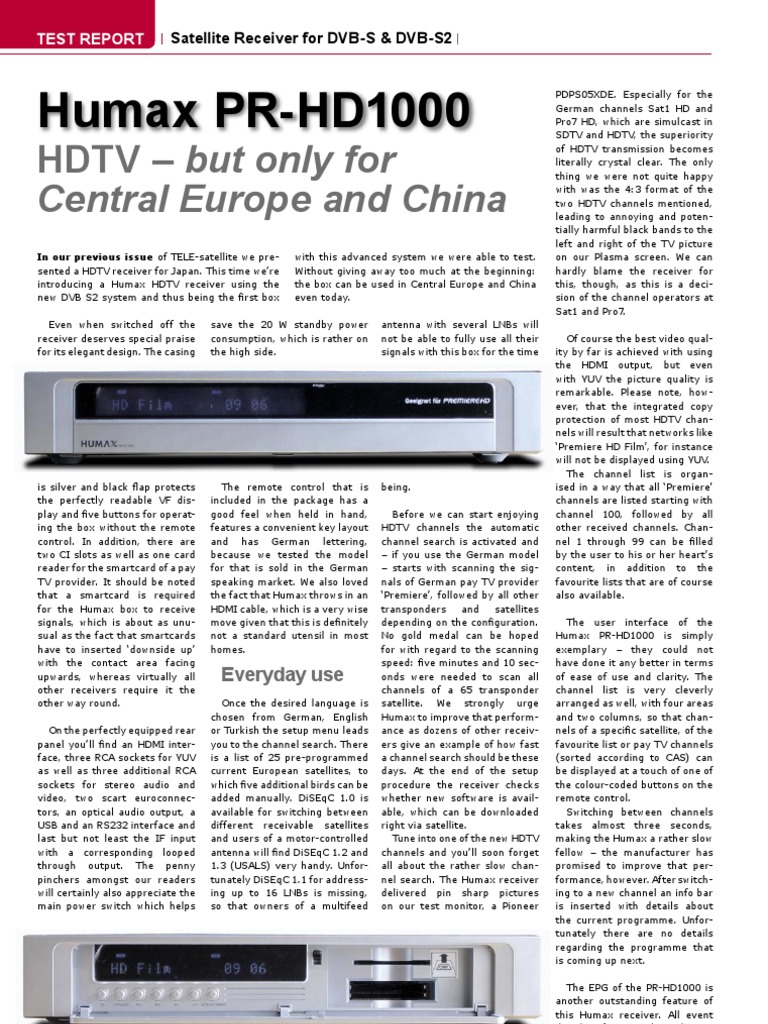 Humax PR-HD1000 HDTV Receiver Review | PDF | High Definition Television ...