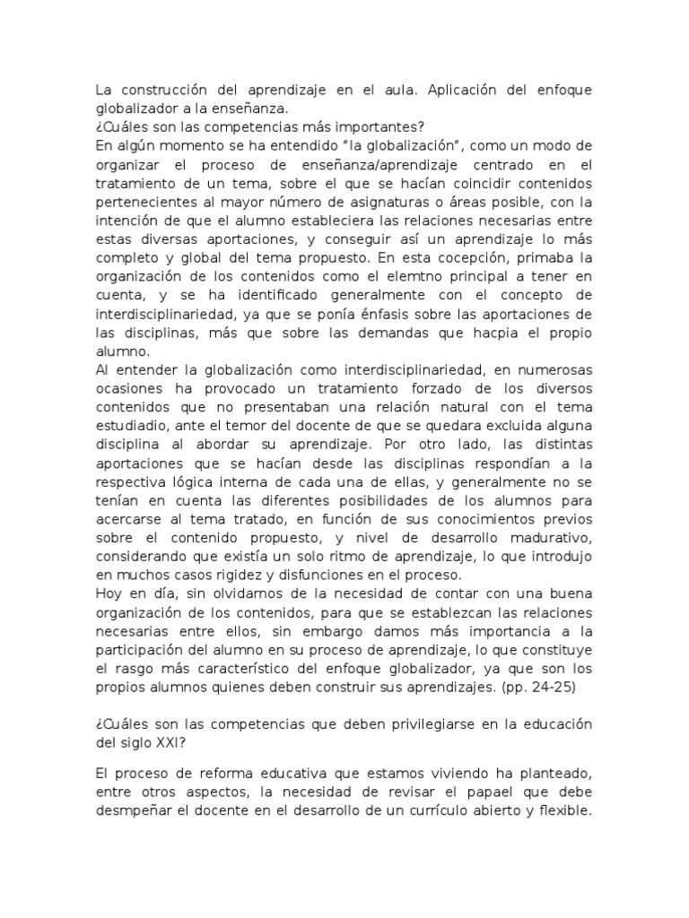Enfoque Globalizador en Educación | PDF | Plan de estudios | Aprendizaje