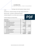 Accounting Notes: Contribution Margin, Break-Even Analysis, Product Costing Methods