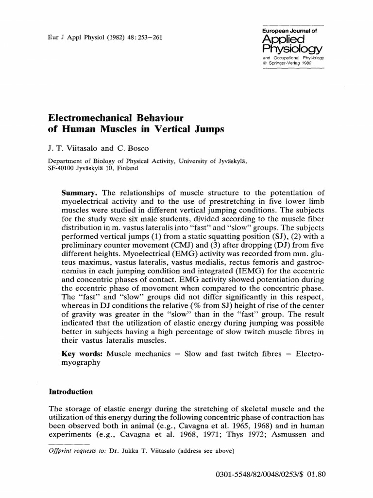 Electromechanical Behaviour of Human Muscles in Vertical Jumps | PDF ...